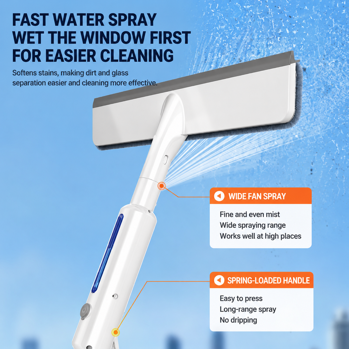 Window Squeegee with Spray & Extendable Handle for Glass Cleaning