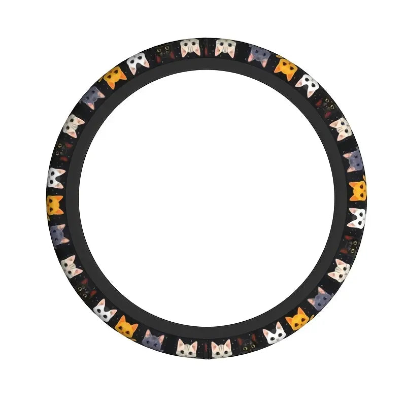 Cat Steering Wheel Cover - Stretch Anti-Slip Neoprene, 15 Inch