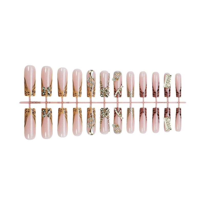 Gold 3D Floral French Long Almond Press-On Nails, 24-Pc Kit