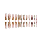 Gold 3D Floral French Long Almond Press-On Nails, 24-Pc Kit