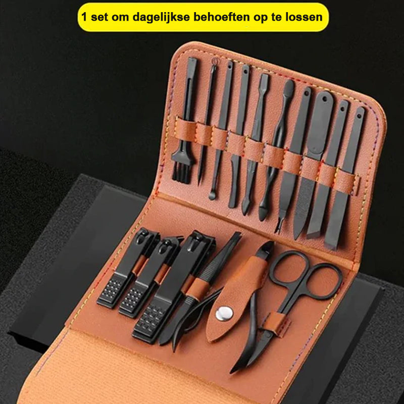 16 Piece Stainless Steel Nail Care Set with PU Leather Case