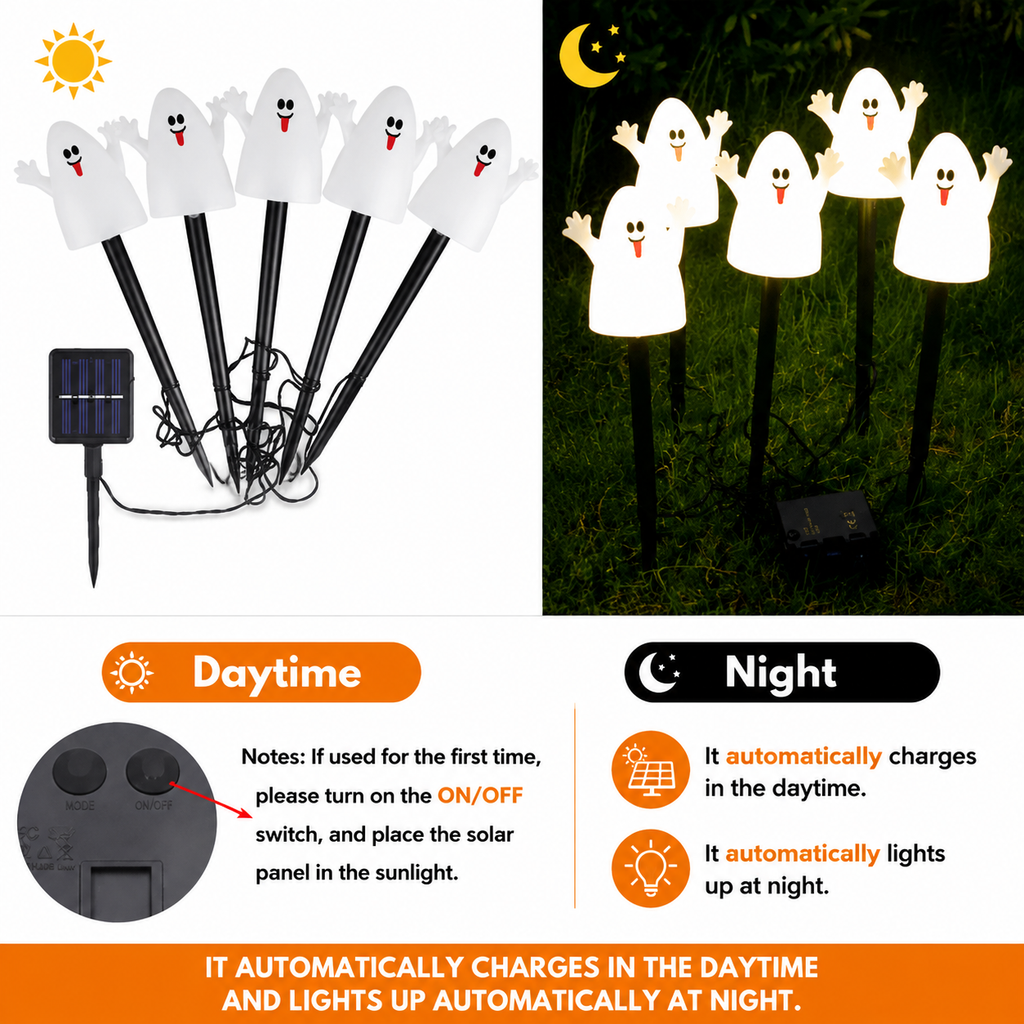 Solar Halloween Pumpkin and Ghost Lights for Outdoor Yard Decorations