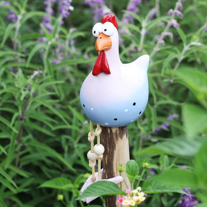 Hand Painted Resin Garden Hen Decor with Dangling Legs, Outdoor Chicken Statue