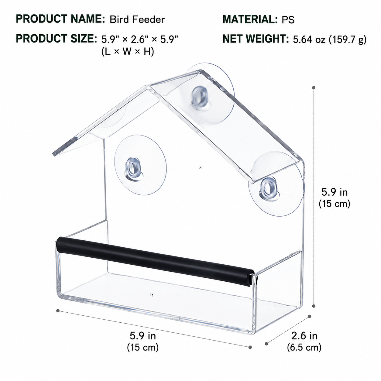 Clear View Window Bird Feeder for Bird Watching with Suction Cups
