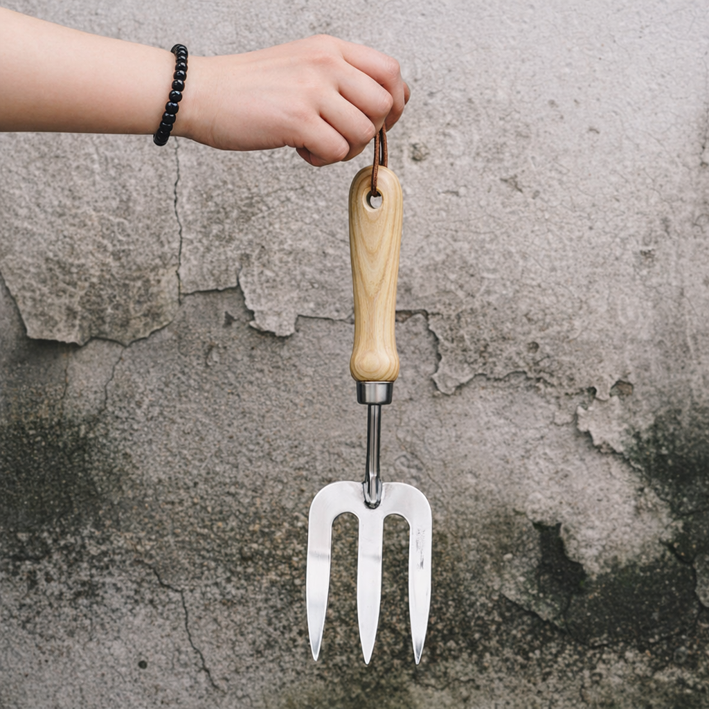 3-Piece Stainless Steel Garden Tool Set with Wooden Handles: Trowel, Fork, Multitool