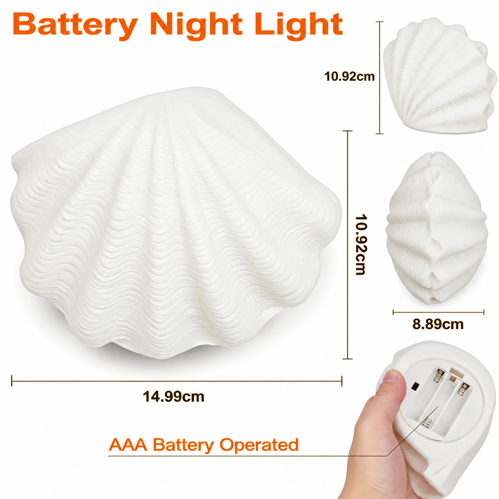 2-Piece Coastal Seashell & Conch Night Light Set