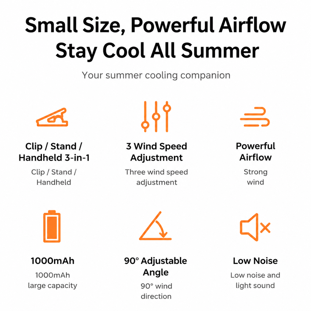 USB Rechargeable Portable Clip-On Cooling Fan with 3 Speed Settings