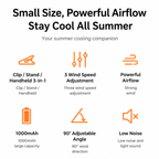 USB Rechargeable Portable Clip-On Cooling Fan with 3 Speed Settings