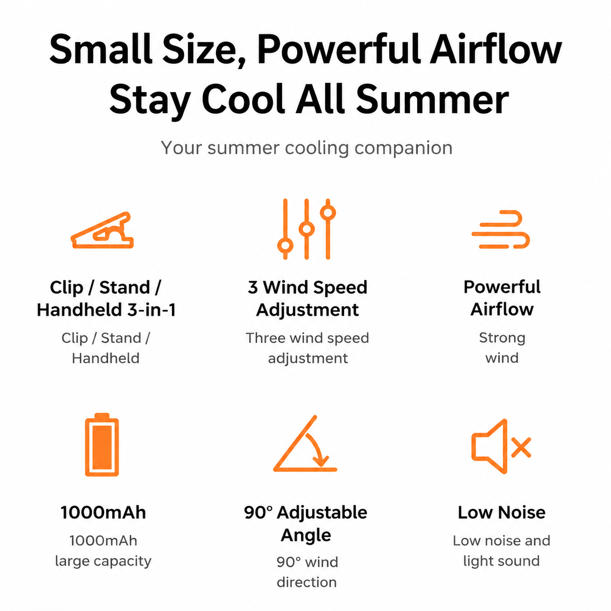 USB Rechargeable Portable Clip-On Cooling Fan with 3 Speed Settings