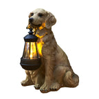Resin Dog Statue with Solar Lantern, Outdoor Garden Decor Light