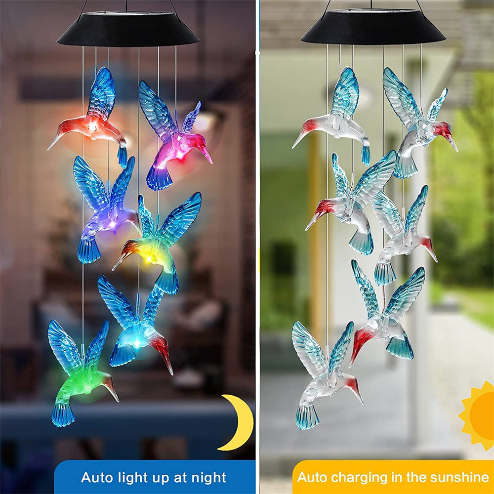 Solar Wind Chimes - Color Changing LED Hummingbird Lights for Garden & Patio Decoration