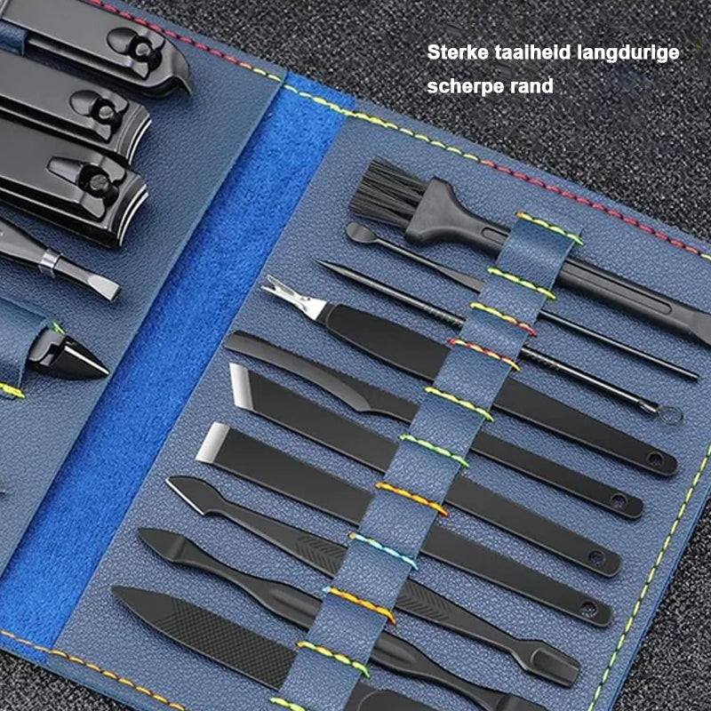 16 Piece Stainless Steel Nail Care Set with PU Leather Case