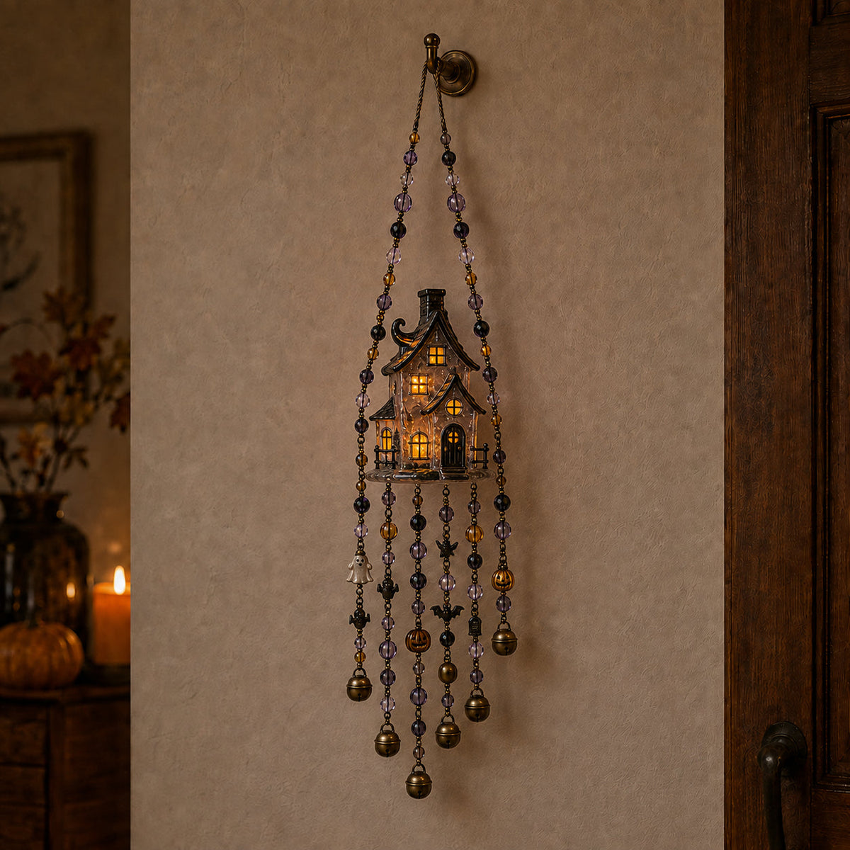 Lighted Halloween Beaded Wind Chime Collection