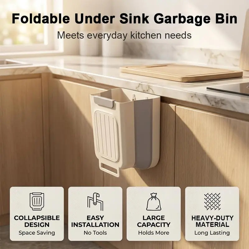Foldable Hanging Kitchen Trash Can for Cabinet Doors