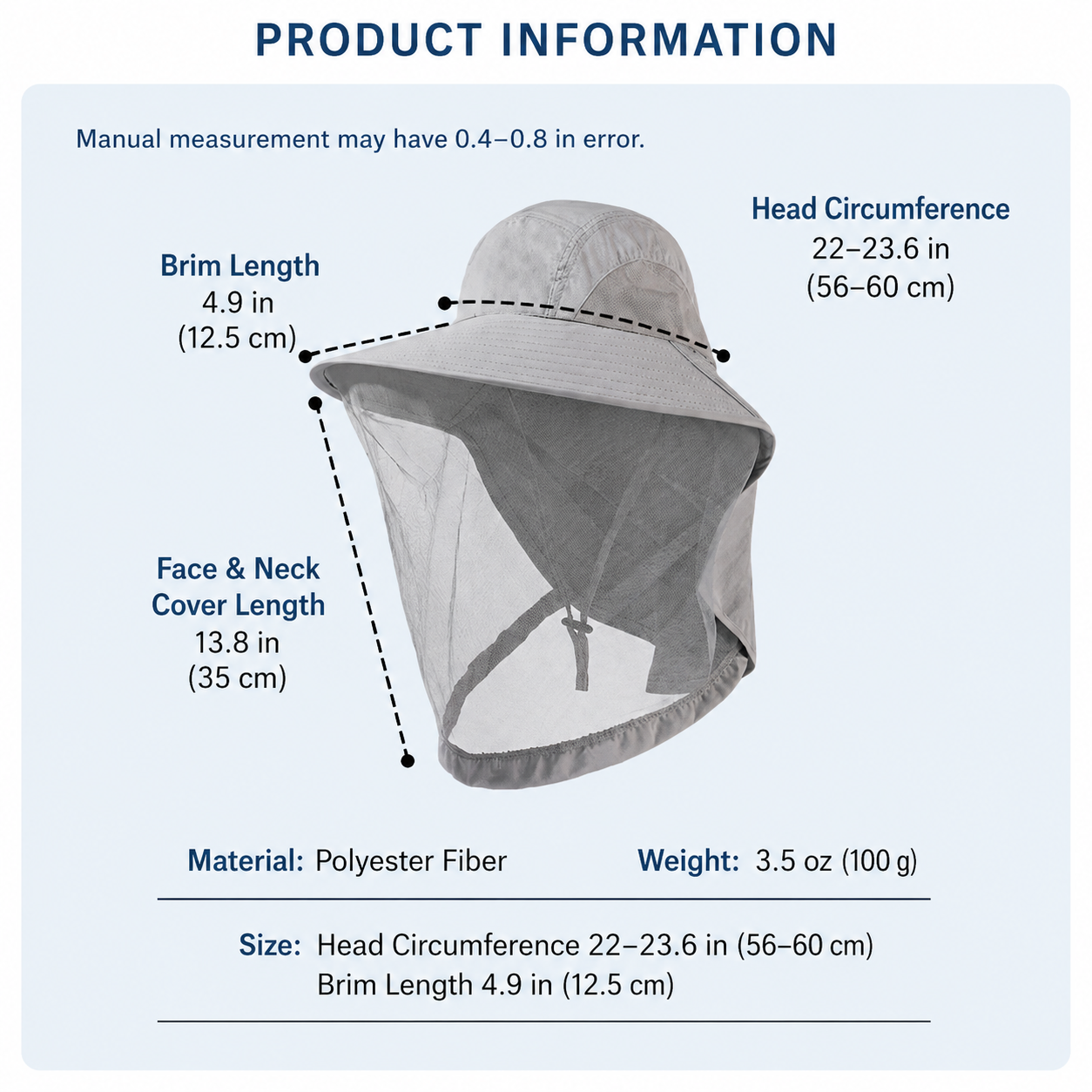 Sun Hat with Mesh Face Cover for Fishing Gardening Hiking