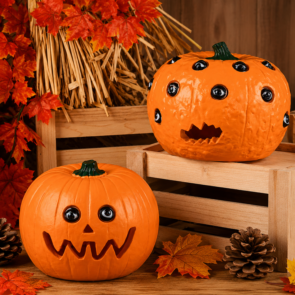 Halloween Resin Pumpkin Decoration with Movable Eyeballs for Indoor & Outdoor