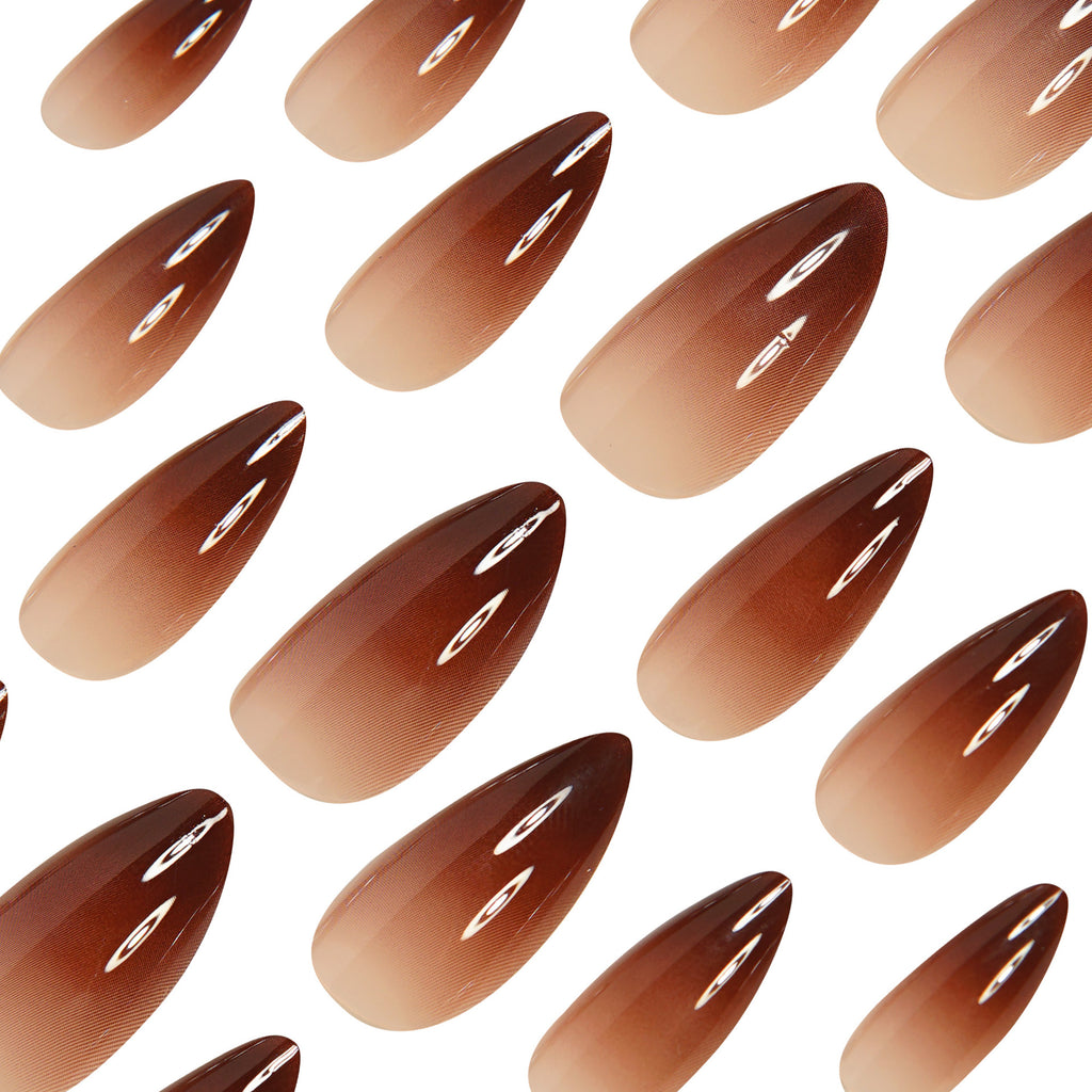 Chocolate Brown Ombre French Short Almond Press On Nails | 24 Count