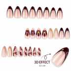 Burgundy 3D Flower Medium-Long Almond Press-On Nails, 24 Pcs + Glue