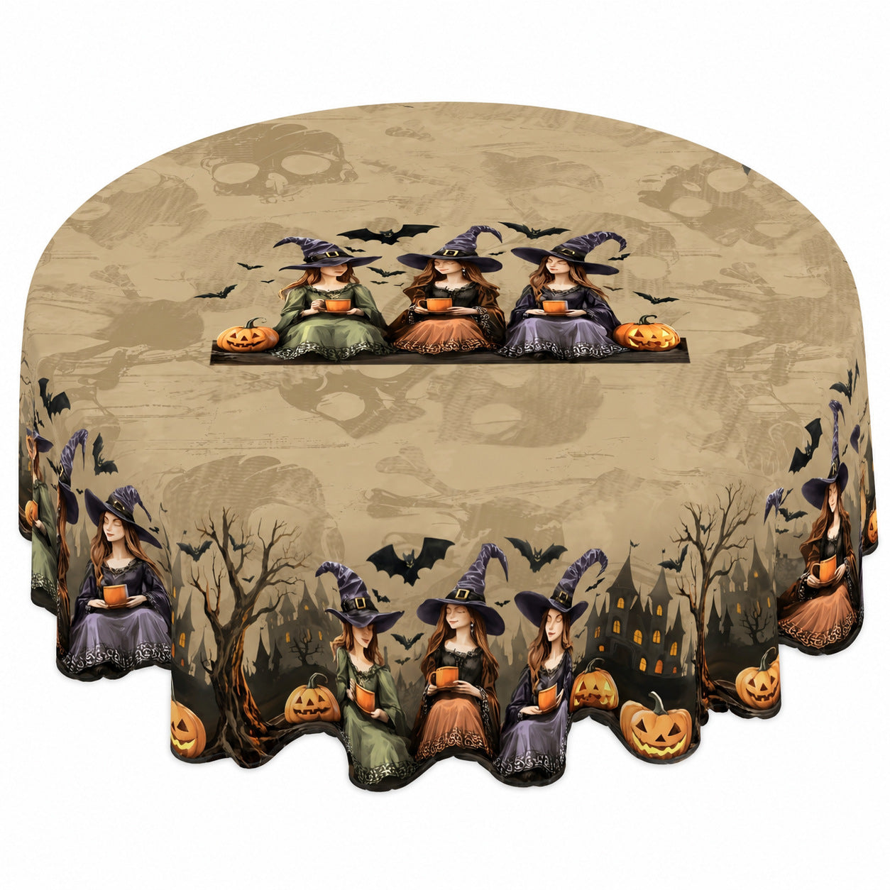 Halloween Tablecloth, Round Polyester Table Cover for Party Decor
