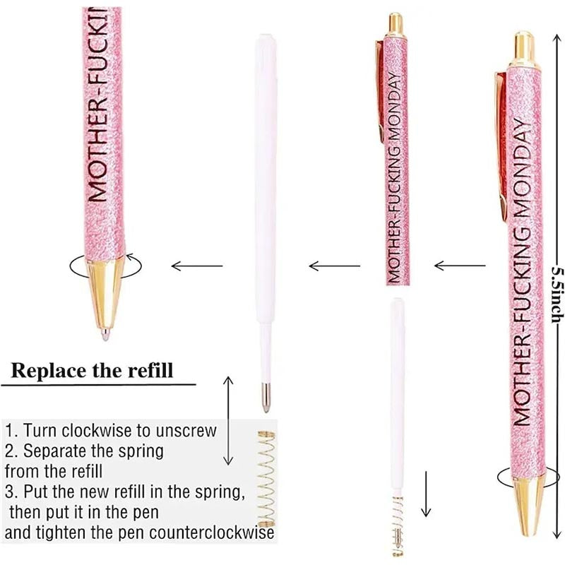 Funny Sarcastic Glitter Pens – 7 or 9 Pack Ballpoint Pen Set