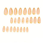 24-Piece French Gold Starburst Short Almond Press-On Nails