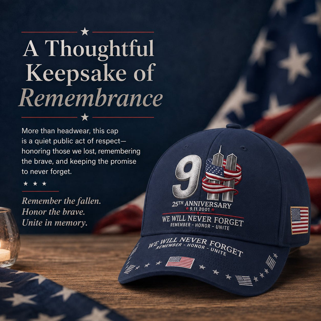 9/11 25th Anniversary We Will Never Forget Memorial Baseball Cap