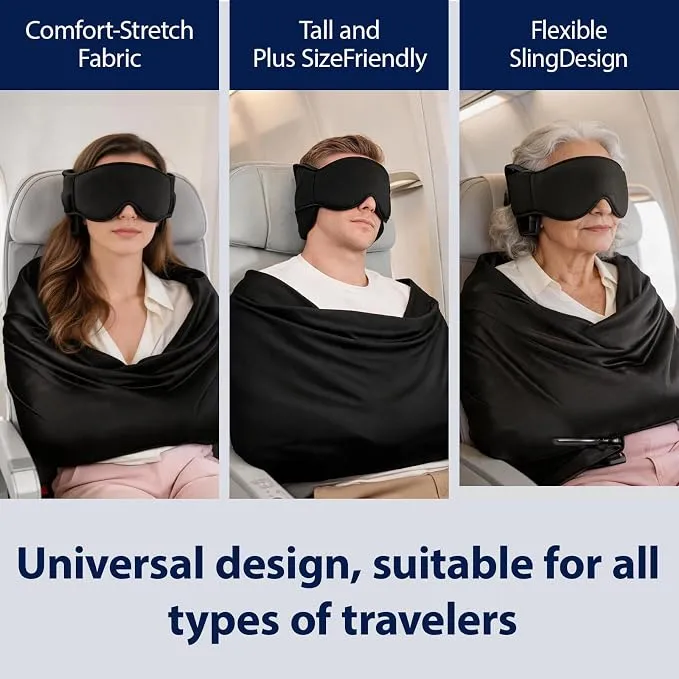 3-in-1 Airplane Sleep Support Set – Travel Pillow, Blackout Eye Mask & Body Support Sling