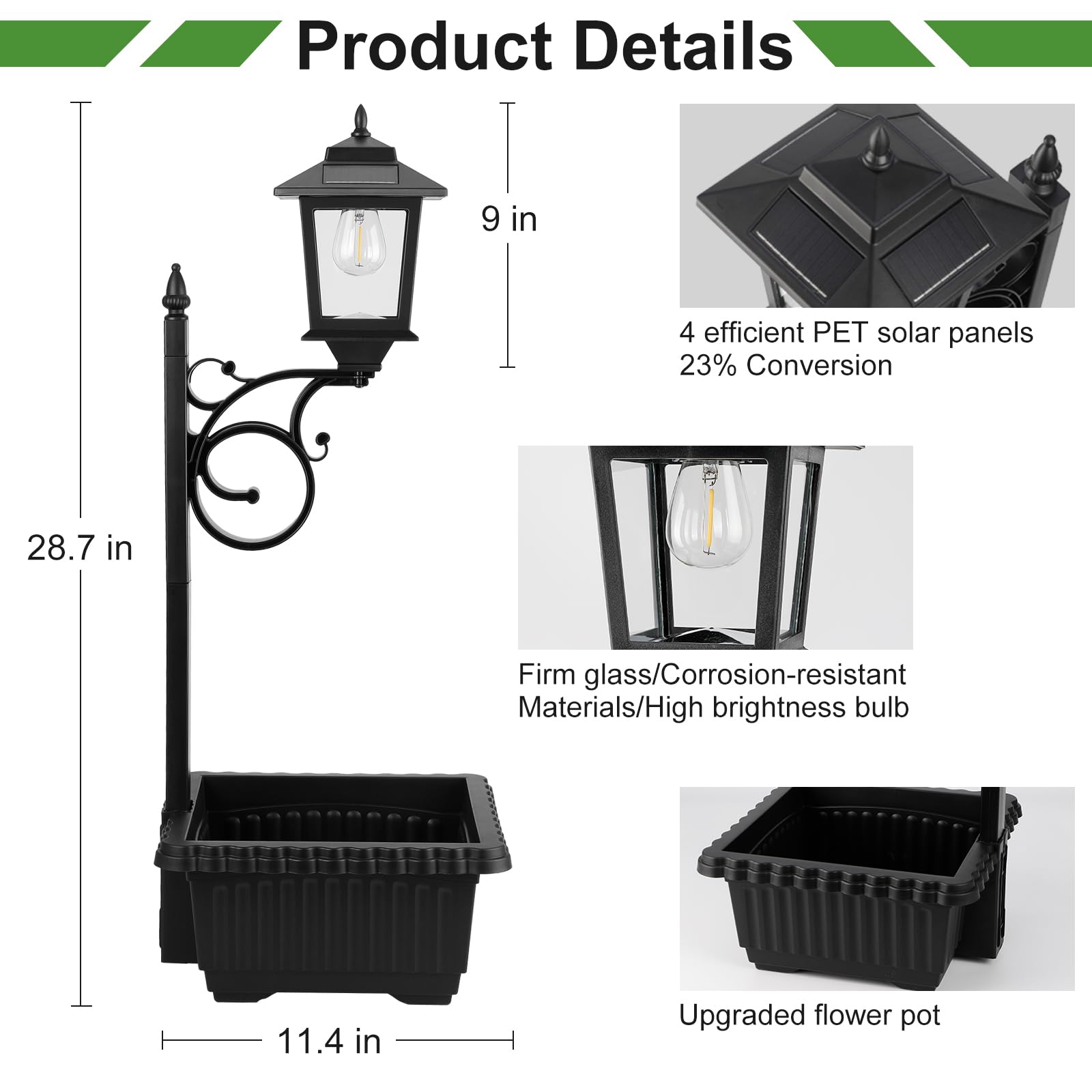 2 in 1 Solar Planter Lamp Post Waterproof Garden Patio Light