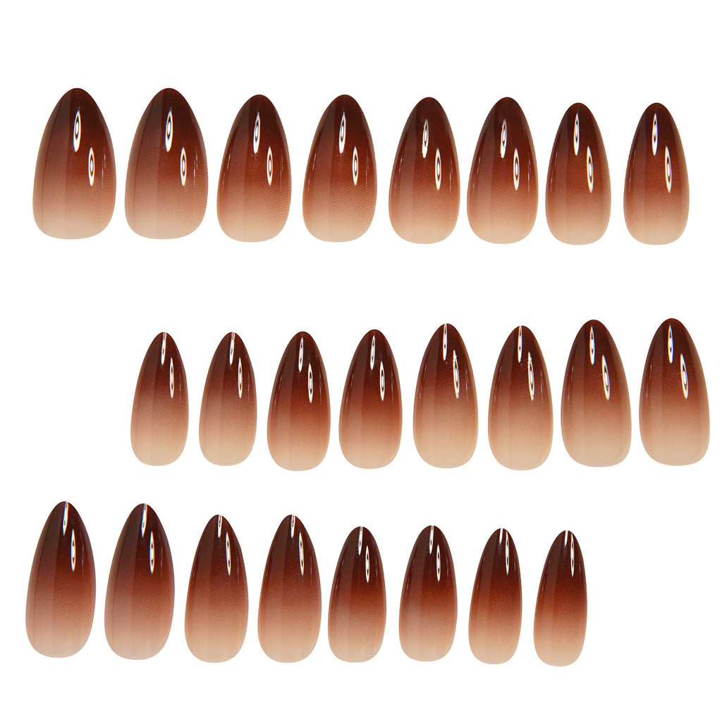 Chocolate Brown Ombre French Short Almond Press On Nails | 24 Count