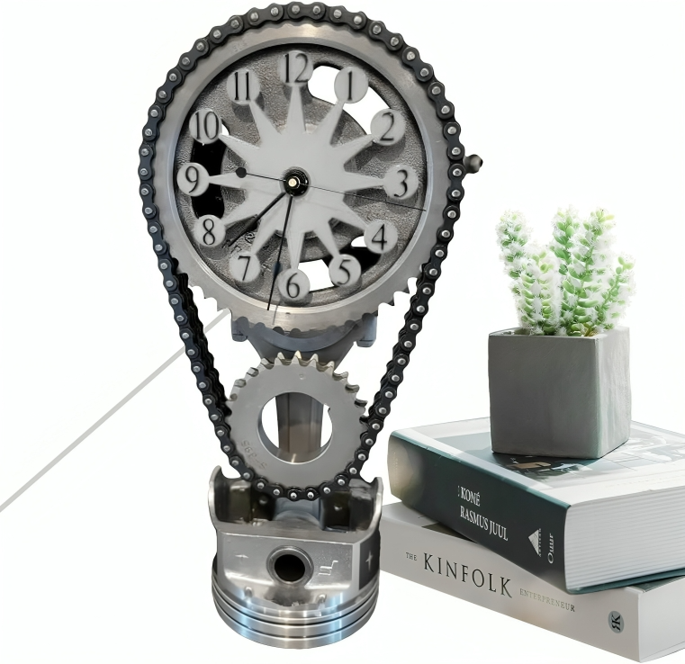 Rotating Gear Clock with Moving Gears, USB Powered Mechanical Tabletop Clock