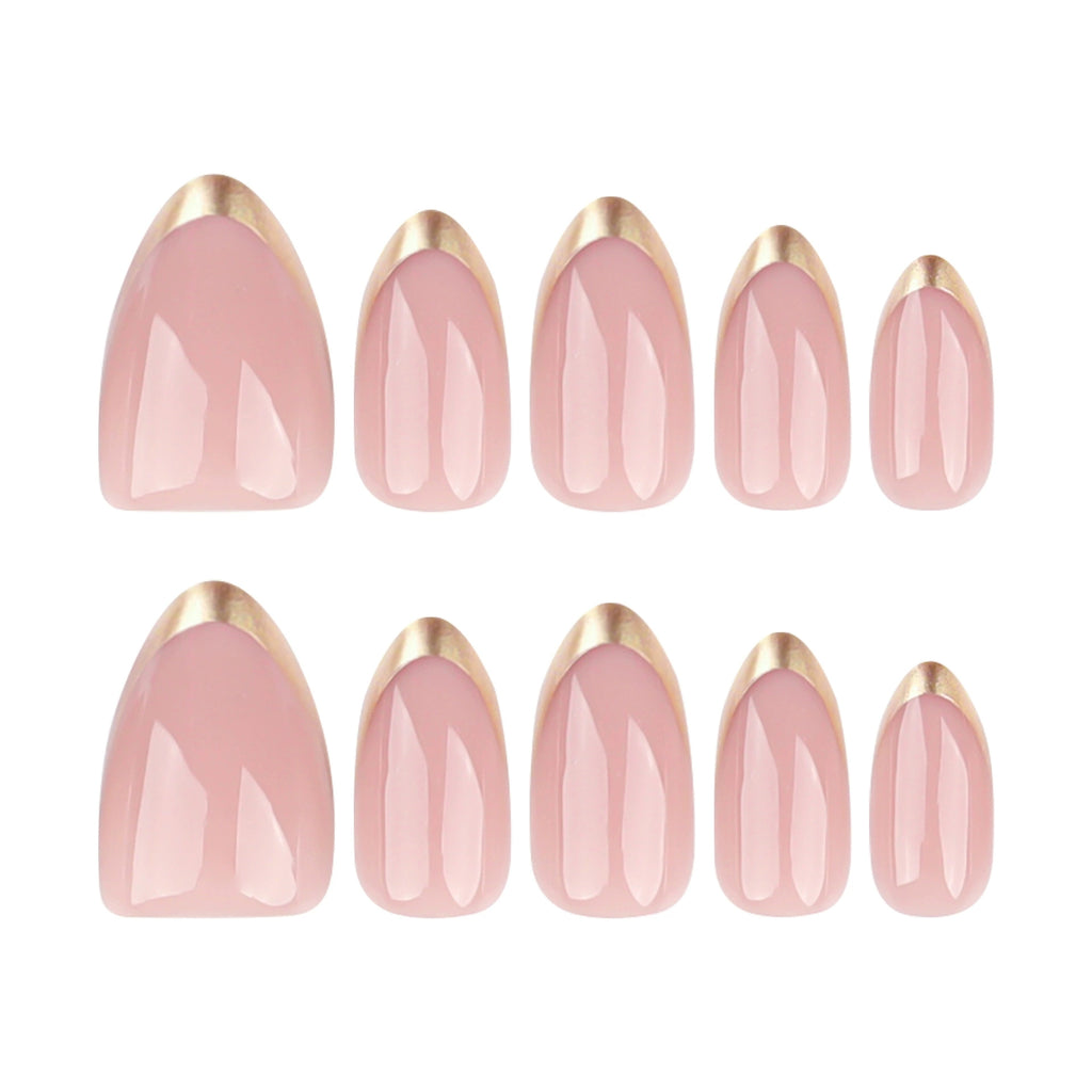 24-Piece Gold French Tip Short Almond Press-On Nails with Glue