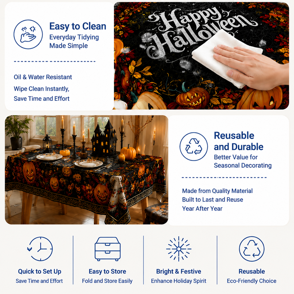 Halloween Tablecloth, Round Polyester Table Cover for Party Decor