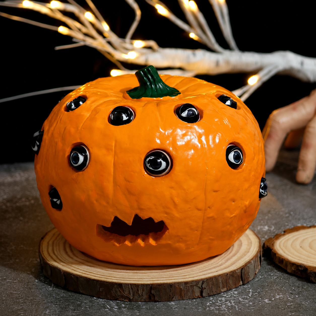 Halloween Resin Pumpkin Decoration with Movable Eyeballs for Indoor & Outdoor
