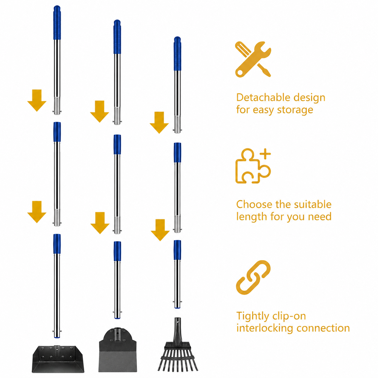Long Handle Pet Waste Scooper Set with Rake, Spade & Tray