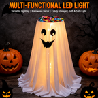 Halloween Ghost Candy Holder with LED Lights & Remote Control for Porch Decor