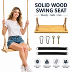 Solid Wood Swing Seat with Hemp Rope, Outdoor Tree Swing Kit