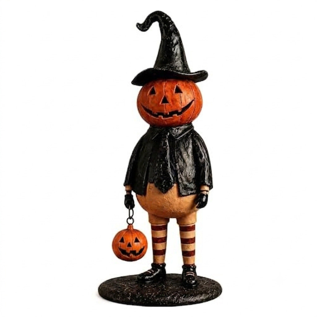 Halloween Figurine, Pumpkin Witch Lantern Statue for Tabletop Decor