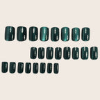 Dark Green Cat Eye Press On Nails – Short Square Glossy Design