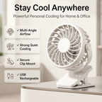 USB Rechargeable Portable Clip-On Cooling Fan with 3 Speed Settings