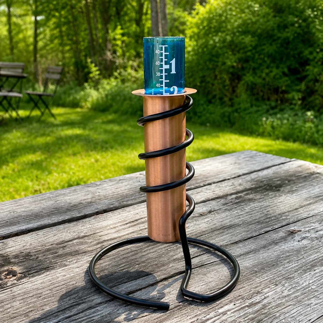 Solid Copper Rain Gauge with Garden Stake