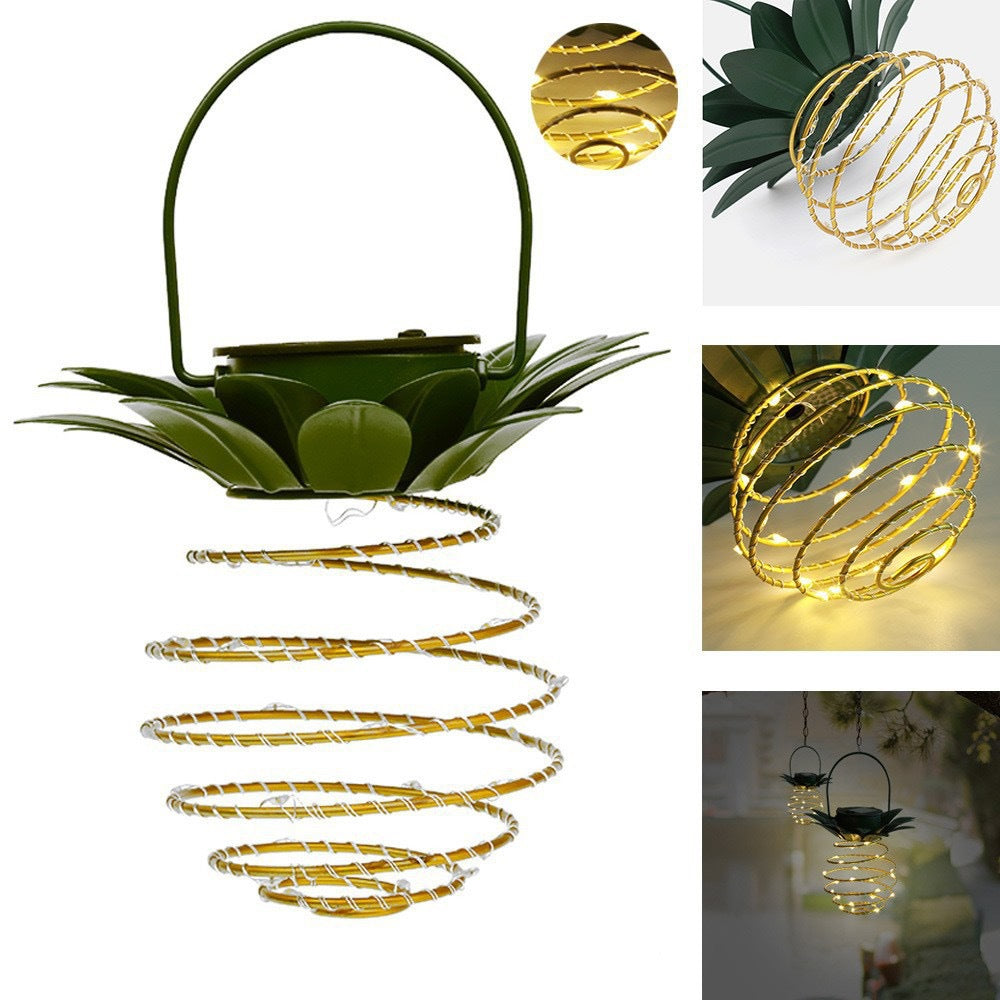 Solar Pineapple Hanging Lantern, Warm White LED Outdoor Garden Light