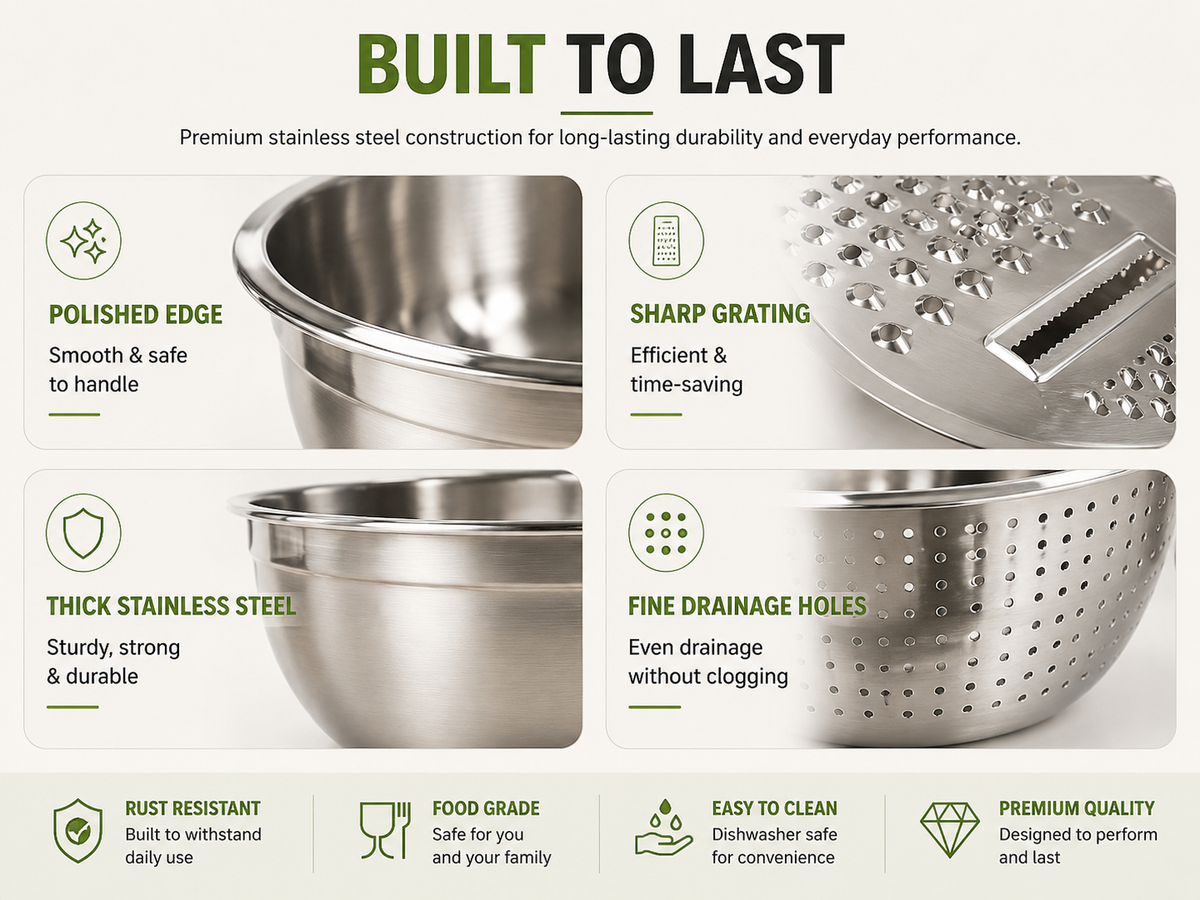 3-in-1 Stainless Steel Grater Bowl with Colander
