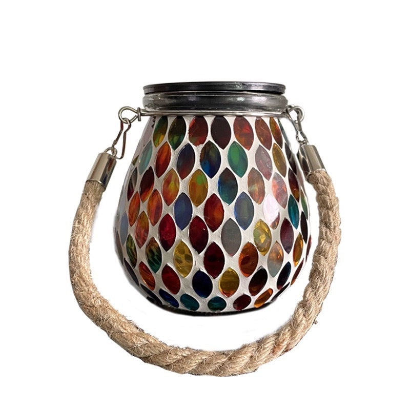 Solar Stained Glass Garden Light, Colorful Mosaic Outdoor Landscape Lamp