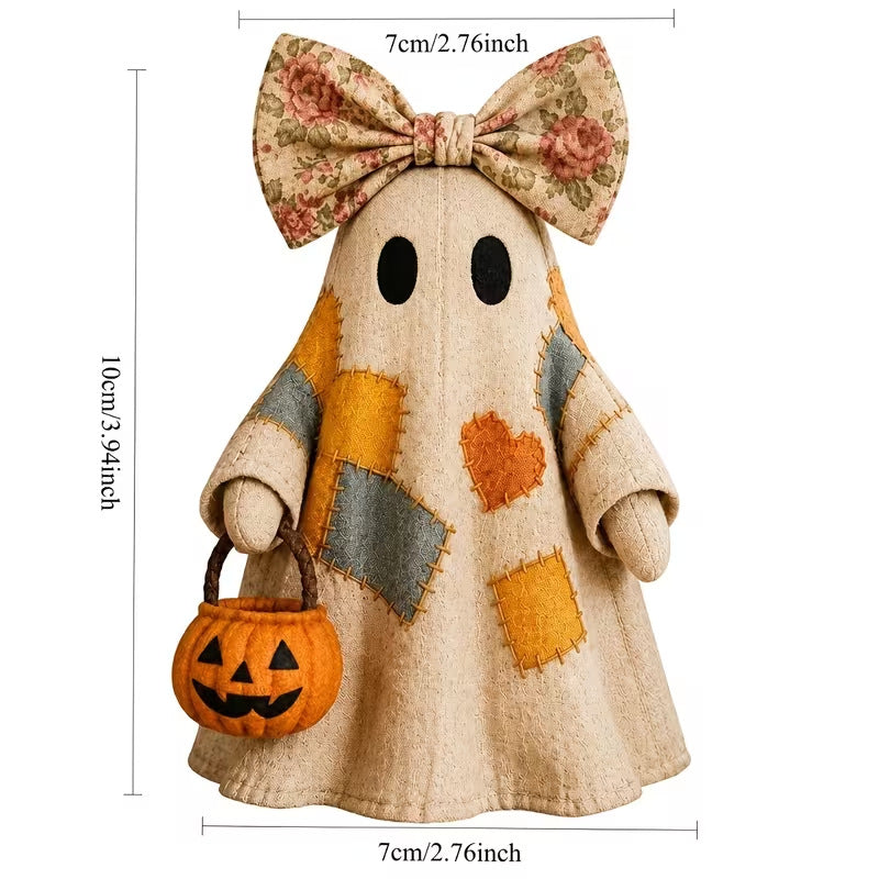 Patchwork Ghost Halloween Decoration, Resin Figurine Tabletop Decor