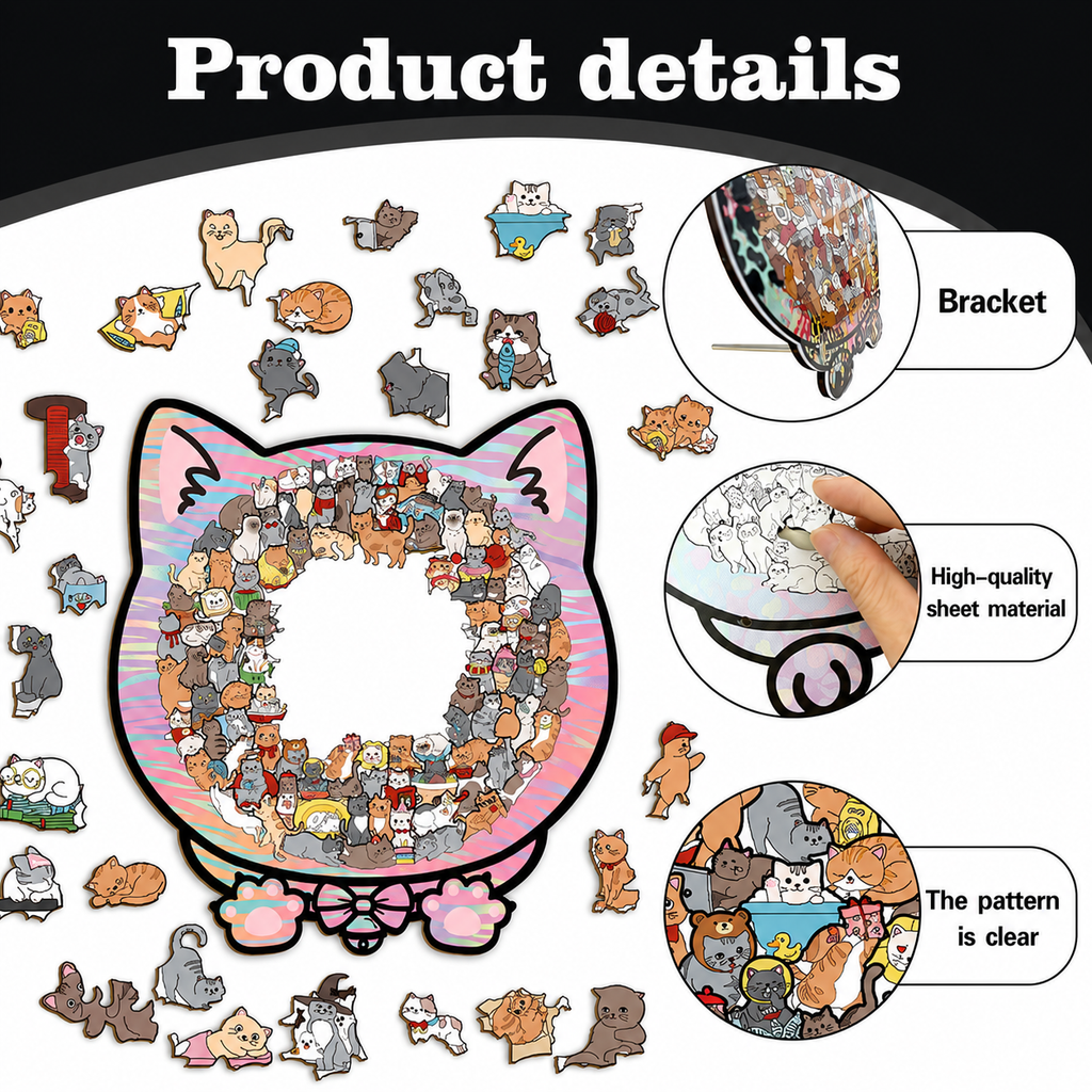 Morandi Colored Cat Shaped Wooden Jigsaw Puzzle