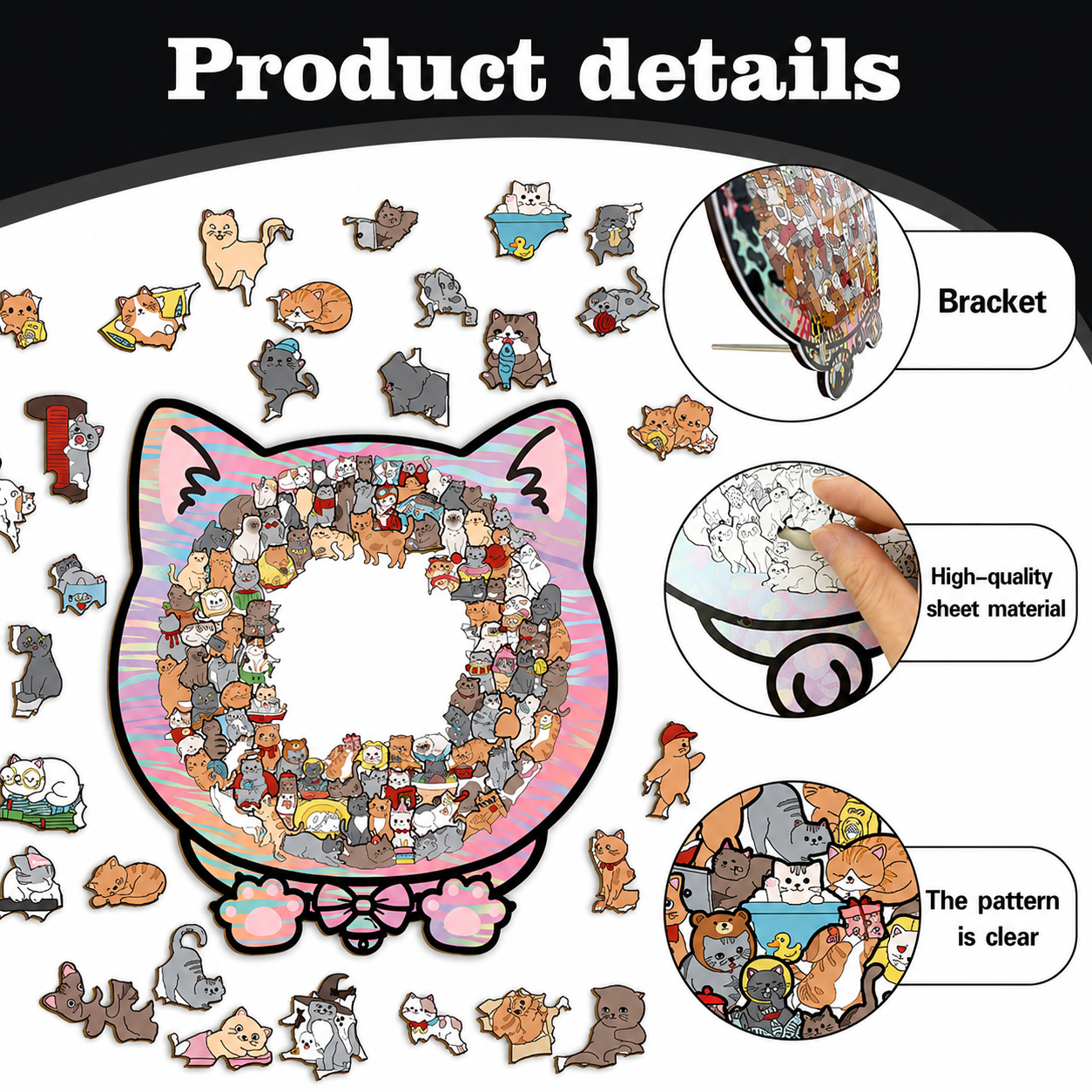 Morandi Colored Cat Shaped Wooden Jigsaw Puzzle