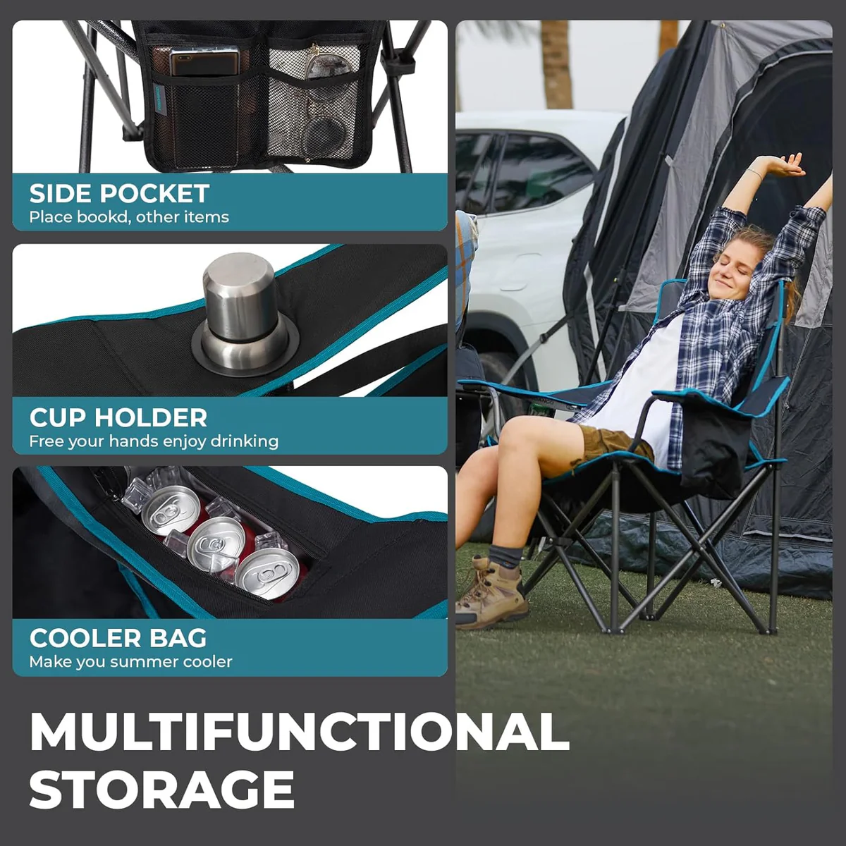 Oversized Outdoor Camping Chair – Heavy Duty 550lb Capacity with Lumbar Support