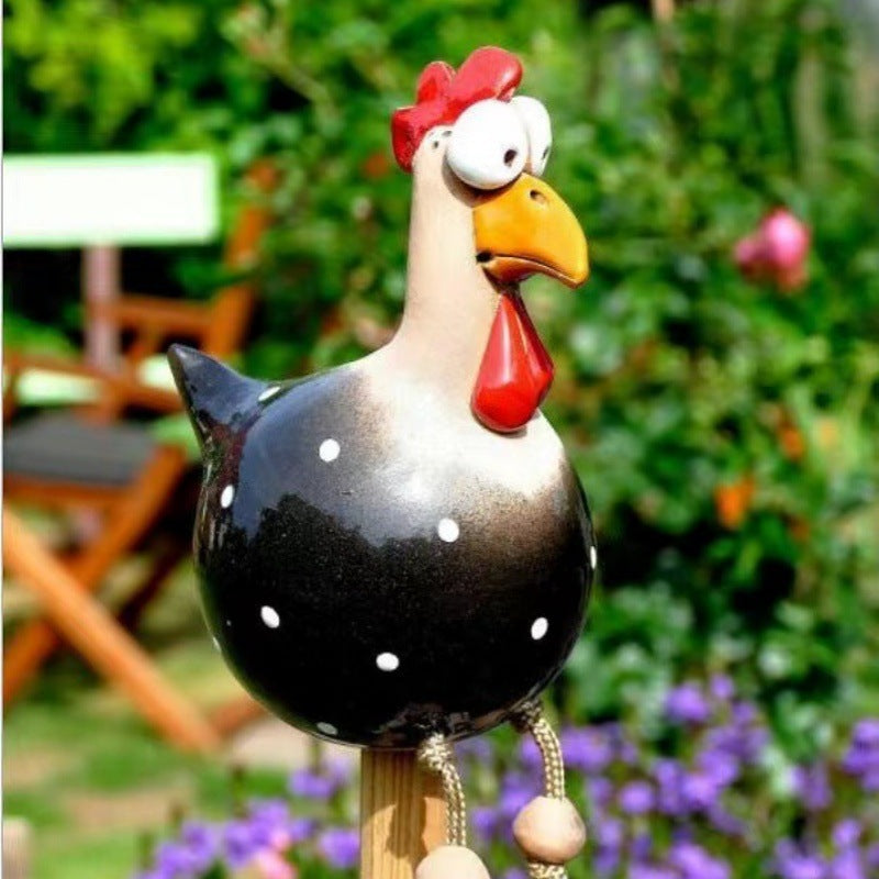Hand Painted Resin Garden Hen Decor with Dangling Legs, Outdoor Chicken Statue