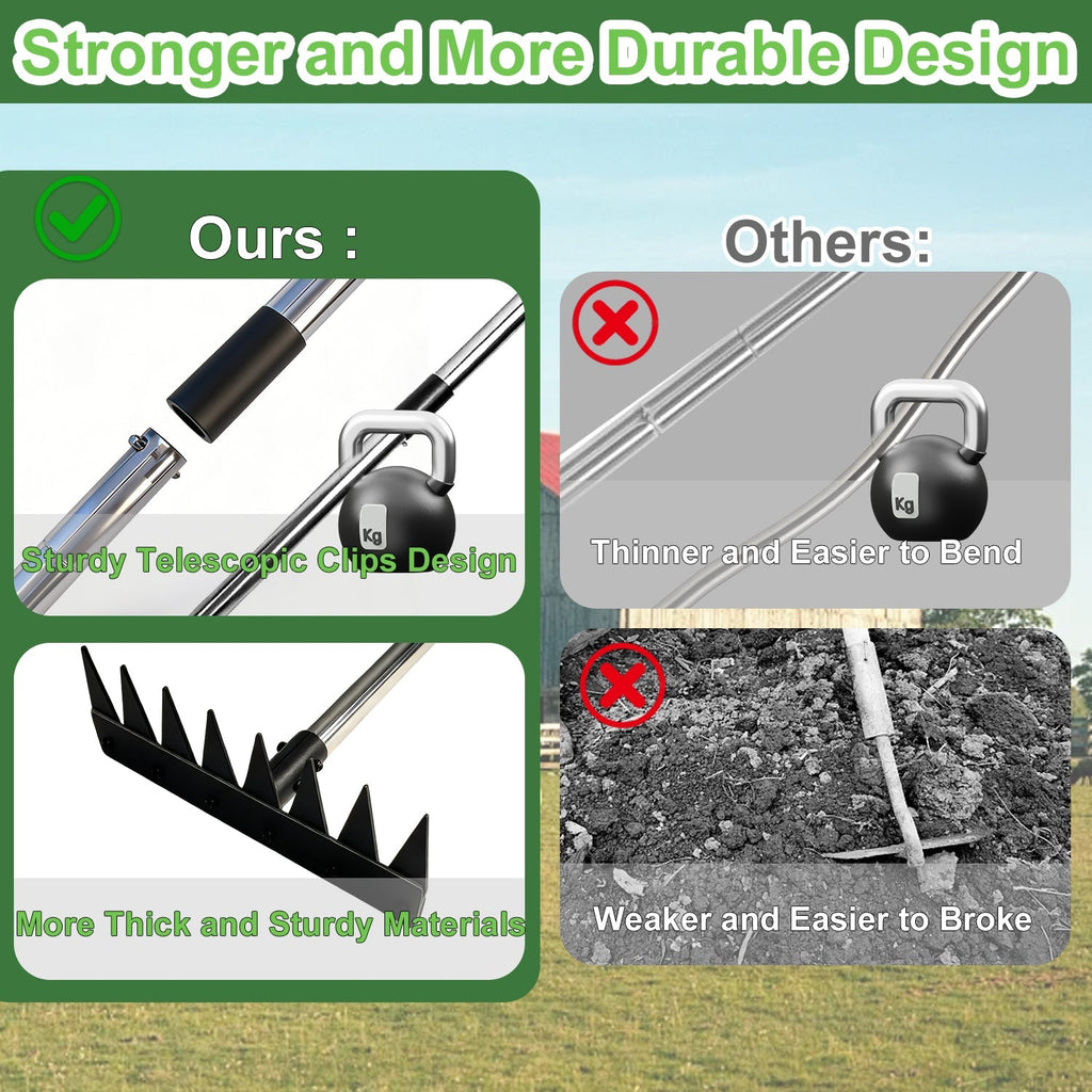 60 Inch Heavy Duty Garden Weed Puller Weeding Rake Tool