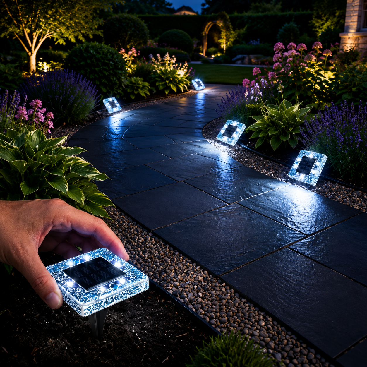 Waterproof Solar LED Mosaic Disk Design Lights For Pathway Decoration